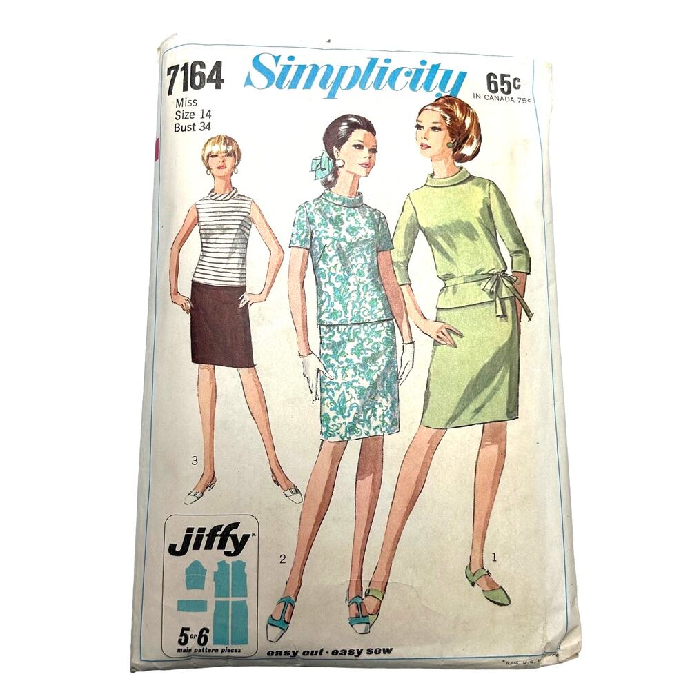 Simplicity Vintage 1960's Pattern #7164‎ Misses Jiffy 2 Piece Dress